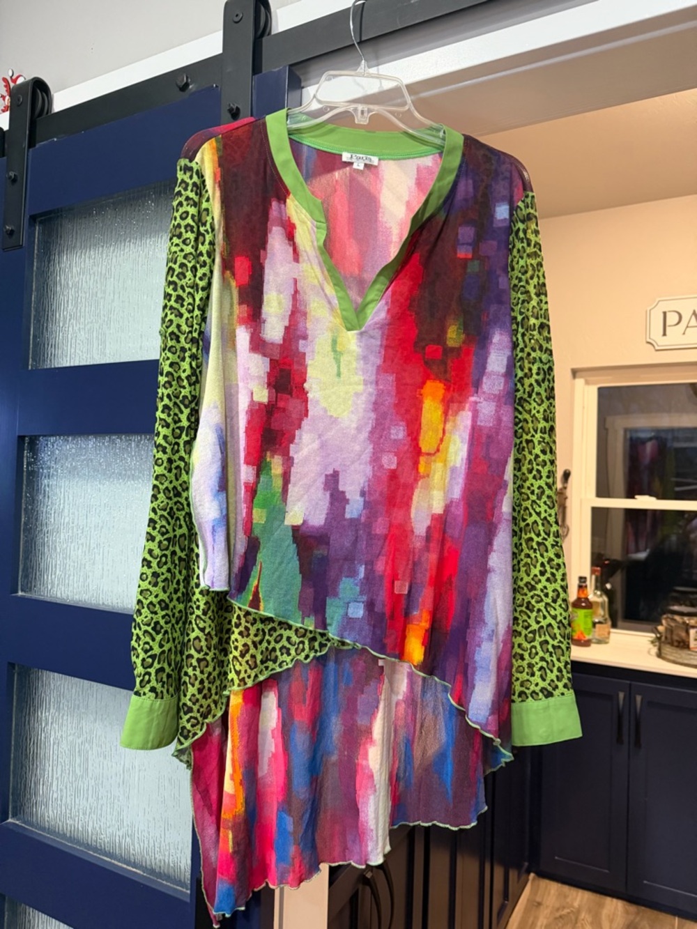 Paris Blues Green-Trim Multi-Color Printed Top